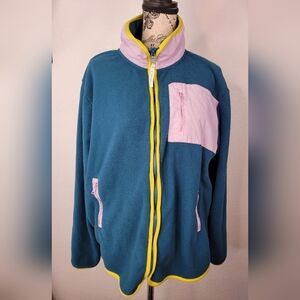 Ivory Ella Sweater XL Full Zip Fleece Jacket Green Pink Pocket Gorpcore Outdoor